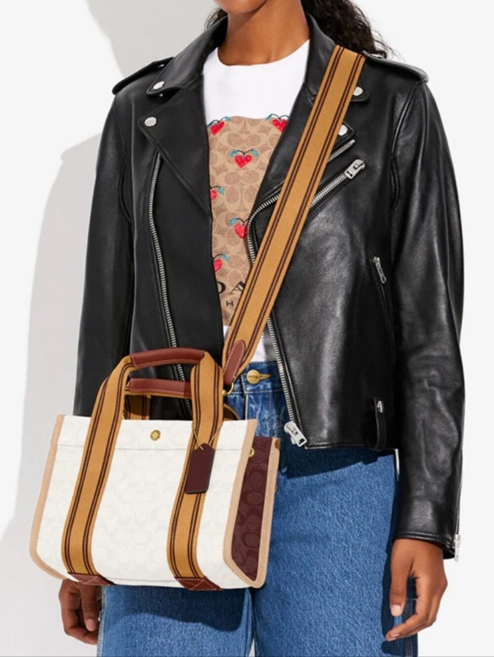 COACH Jacquard Tote Satchel Bag With Removeable Crossbody Strap, No. E2222-C8635